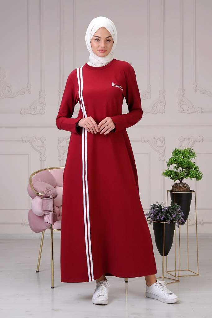[1523-Maro-38] فستان خطين لون واحد (38, Maroon) NRC49984