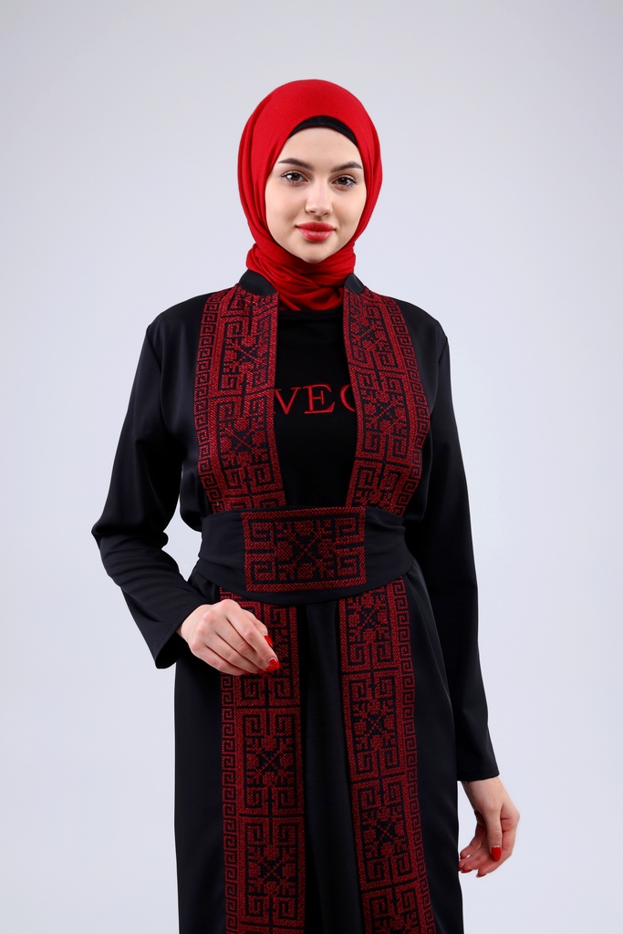 [25501-Blac-36] فستان فلسطيني 3 قطع طويل 25501 (36, Black) NRC20500