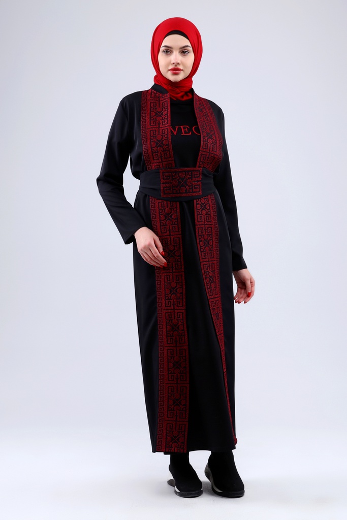 [25501-Blac-36] فستان فلسطيني 3 قطع طويل 25501 (36, Black) NRC20503