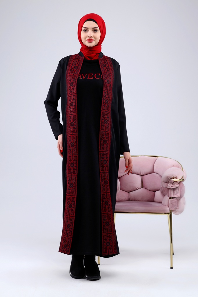 [25501-Blac-36] فستان فلسطيني 3 قطع طويل 25501 (36, Black) NRC20508